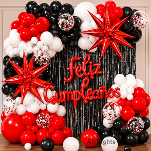 SET DE GLOBOS ARCO XL FELIZ CUMPLEA�OS NEGRO ROJO BLANCO (GY 7808) 100 UNIDADES